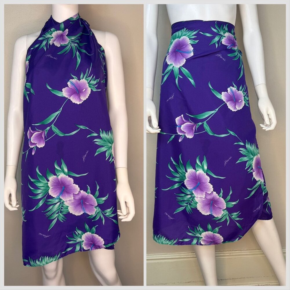 Vintage 1980s Hawaiian Halter Wrap Dress, Sarong Skirt, Helena’s Tropical Floral